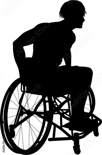 Silhouette of male athlete man in sports wheelchair basket baller basketball player.