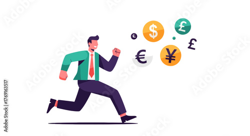 Businessman Pursuing Financial Success and Global Currency Opportunities in the Market