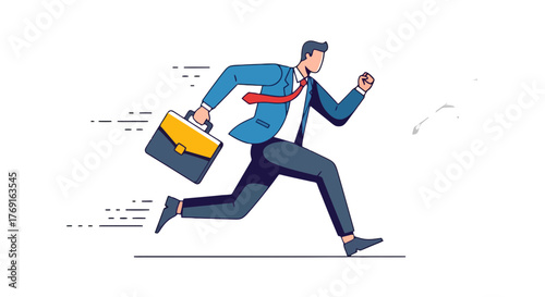 Businessman Running Towards The Future With Briefcase Illustrating Financial Growth