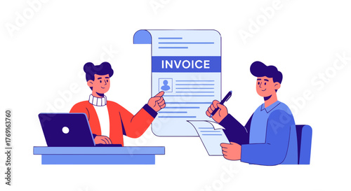 Business Colleagues Collaborating On An Invoice, Examining Financial Documents And Data Analysis