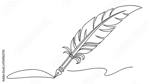 Elegant quill pen gracefully writes flowing script evoking timeless creativity and classic literature artistry