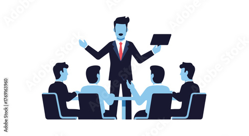 Business Leader Addressing Colleagues During a Meeting and Presenting New Strategies