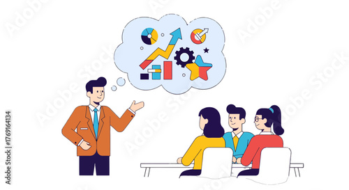 Business Leader Presenting Analytics to Colleagues, Sharing Ideas and Strategies Successfully