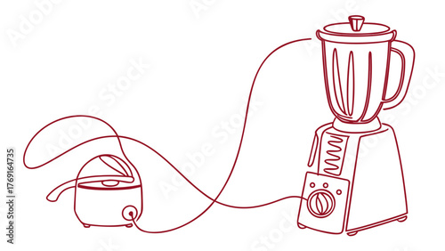 Modern kitchen appliance line art showing a dynamic blender ready for culinary creation, a vibrant symbol of healthy living and home cooking