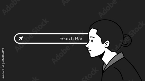 Curious person looking intently at a search bar, symbolizing online discovery and information seeking in the digital age.