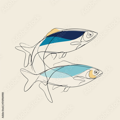 Elegant fish in continuous line art style
