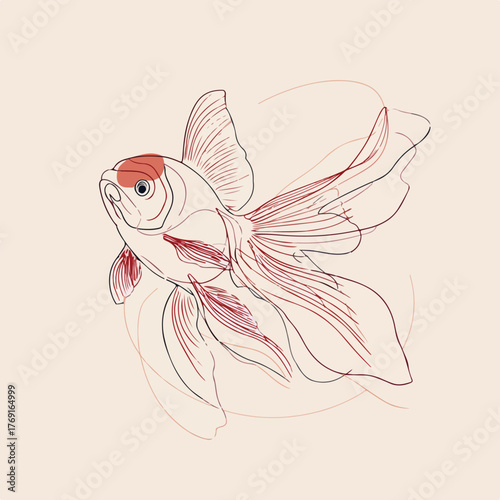 Elegant Fish Swim in Single Line Art