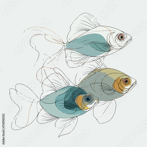 Elegant fish swimming single line illustration