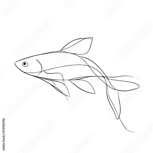 Elegant Single Line Drawing of Swimming Fish