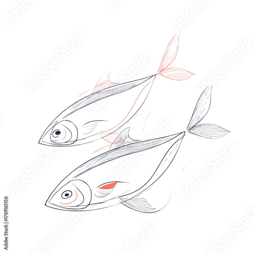Elegant single stroke fish swimming illustration