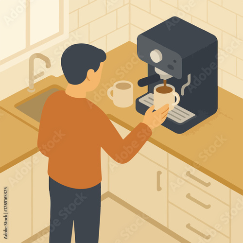 man in the office make coffe 