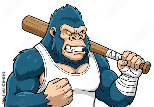 Fierce gorilla mascot with baseball bat gaming logo - Gaming logo - Gaming Mascot - esport mascot stock illustration