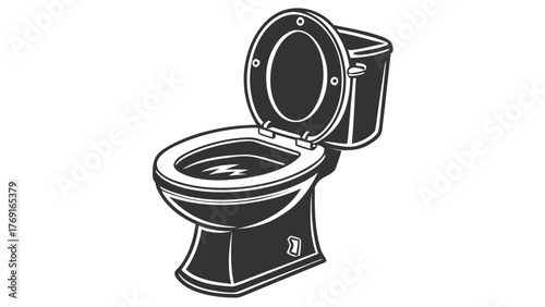 Modern toilet icon with open lid for bathroom design or plumbing services, clean and functional bathroom fixture.