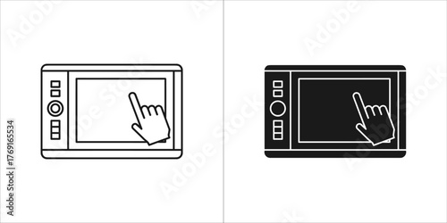 Two graphic tablet icons, one outlined and one solid black, on a