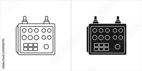 Black and white illustration of a drum machine