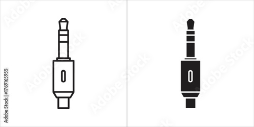 Outline and solid silhouette of a audio jack plug