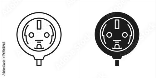 Outline and filled black graphic of a european electrical socket