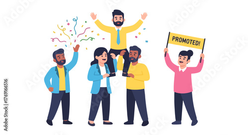 Colleagues Celebrate A Newly Promoted Employee With Enthusiasm And Festivities