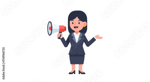 Businesswoman Using Megaphone To Convey Announcement Or Promote Her Product Or Service