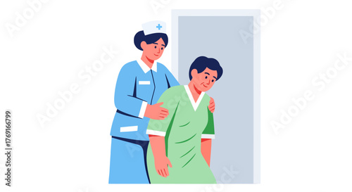 Caring Nurse Assists Patient With Gentle Support in the Medical Environment