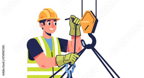 Cheerful Construction Worker Operating Crane, Ready for a Successful Day of Labor