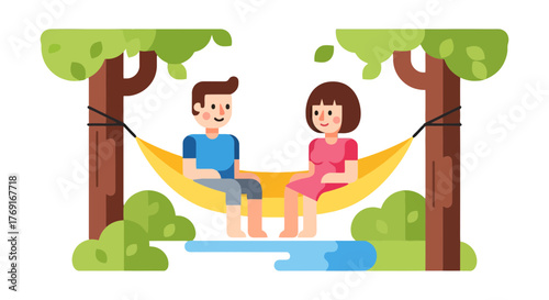 Couple Lounging Together In A Hammock On A Peaceful Day, Enjoying The Outdoors