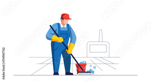 Clean Professional Cleaning Services In Action Illustration With Black Background
