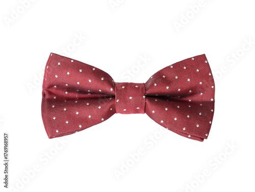 Classic dark red polka dot bow tie isolated on white background. Shopping concept.