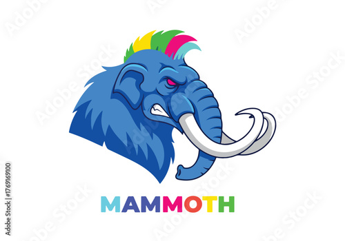 Cool blue mammoth gaming mascot with colorful mohawk - Gaming logo - Gaming Mascot - esport mascot stock illustration