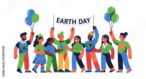 Earth Day Celebration: A Diverse Group Stands Together in Celebration of The Planet