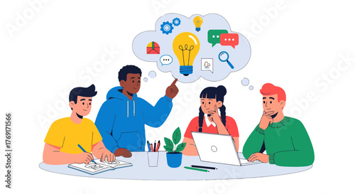 Creative Team Brainstorming Innovative Ideas and Generating Fresh Solutions Altogether