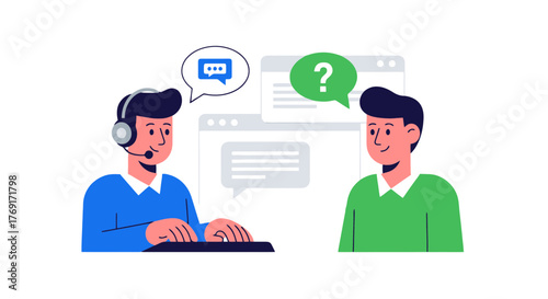 Customer Support Illustration Depicting Online Assistance and Modern Digital Communication