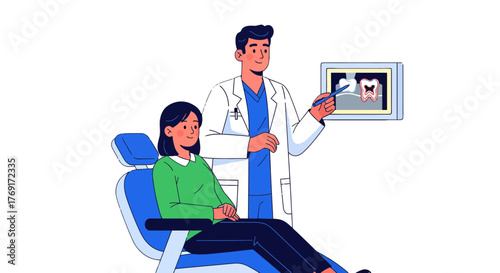 Dentist Explaining Dental X-Ray To Patient During A Checkup On Black Background