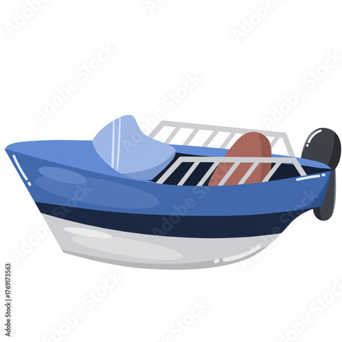 Illustration of a cute blue speedboat cartoon for children's books