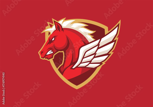Fiery red winged horse gaming mascot emblem - Gaming logo - Gaming Mascot - esport mascot stock illustration