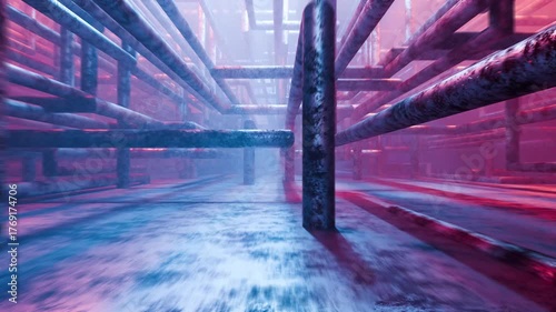Futuristic Neon Industrial Tunnel Background
