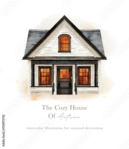 The cozy house of Autumn watercolor vector elements design