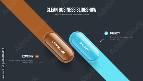 Marketing Visualization Two Element Infographic Presentation Template. Advertising Overview Frame Layout Vector Illustration. Market Forecast 2 Option Diagram Slide Design.