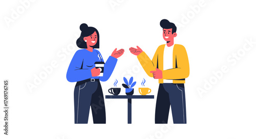 Friendly Partners Engaging in Dialogue While Enjoying Coffee at a Cafeteria