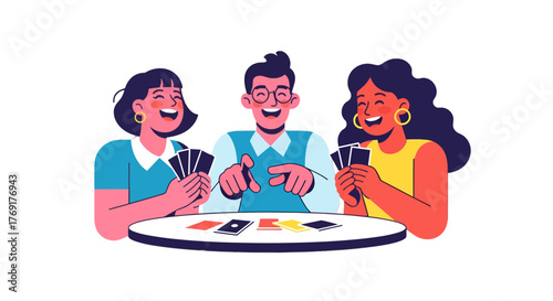 Friends Play Cards, Sharing Laughter and Joy Around a Circular Table Together