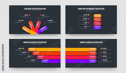 Service Planning 4 Step Diagram Frame Layout Collection. Corporate Visualization Four Element Infographic Presentation Design Vector Illustration Bundle.