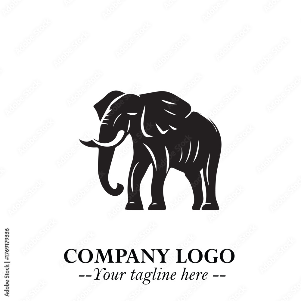 Fototapeta premium Majestic Elephant Logo Symbol in Black on White Background with Elegant Minimalist Modern Design