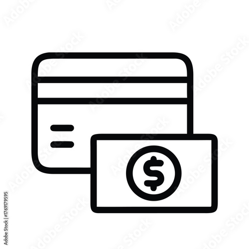 Credit Card and Dollar Bill Icon Line Art Keywords: credit card, dollar bill, money, payment, finance, banking