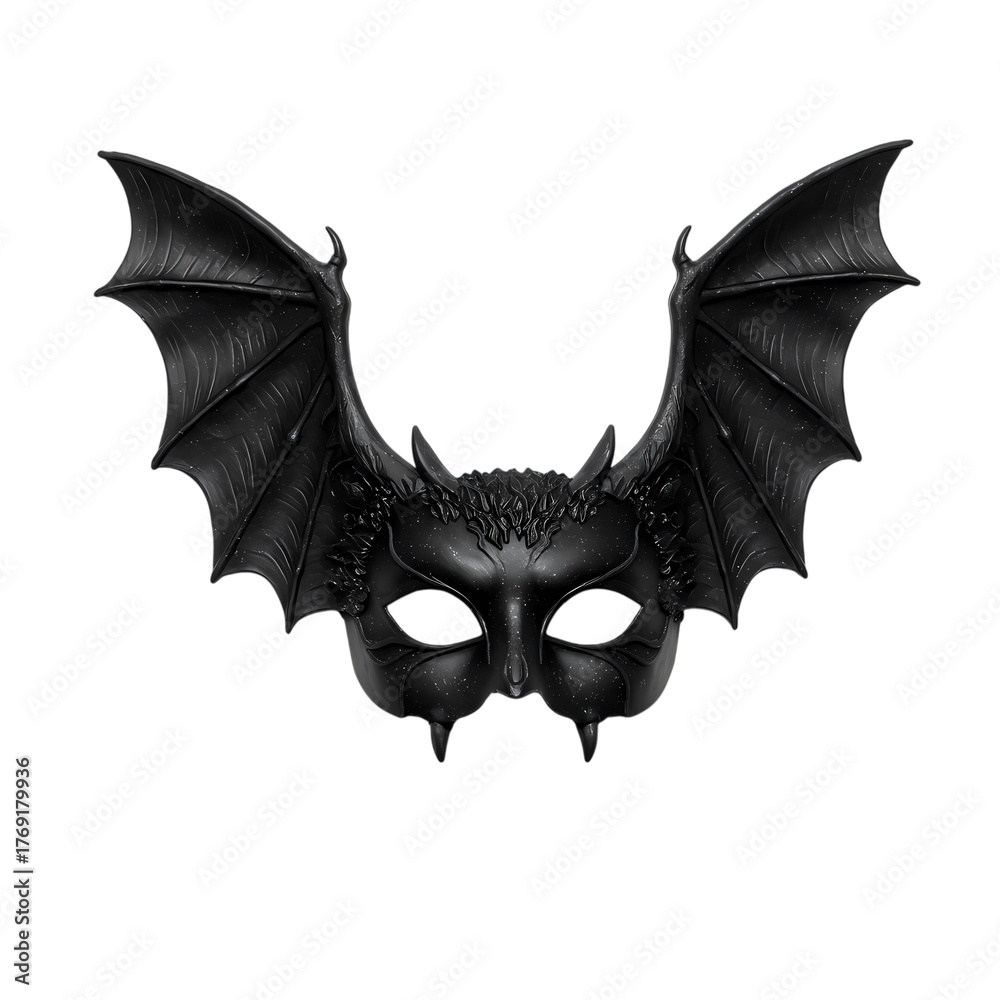 Naklejka premium Elegant black bat mask with wings for halloween or masquerade ball costume use on transparent background