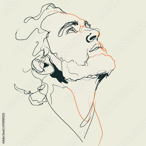 Elegant continuous line art of man gazing upwards abstraction