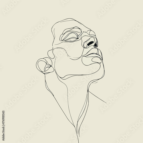 Elegant Abstract Face Line Art Gazing Upward