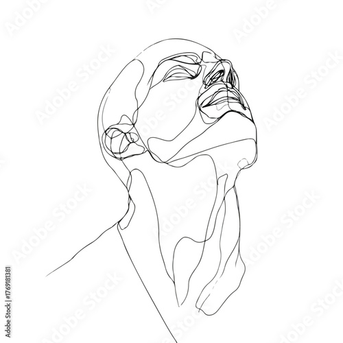 Elegant continuous line art of man gazing upward