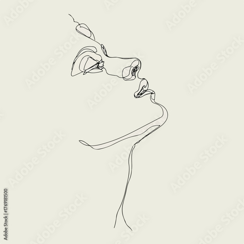 Sleek Continuous Line Drawing of Man Gazing Upward