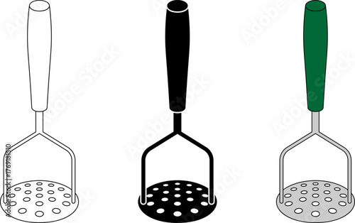 outline silhouette Potato masher icon set
