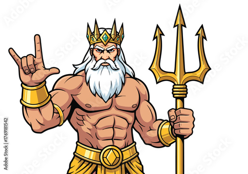 Mighty poseidon gaming mascot with trident and rock on hand - Gaming logo - Gaming Mascot - esport mascot stock illustration